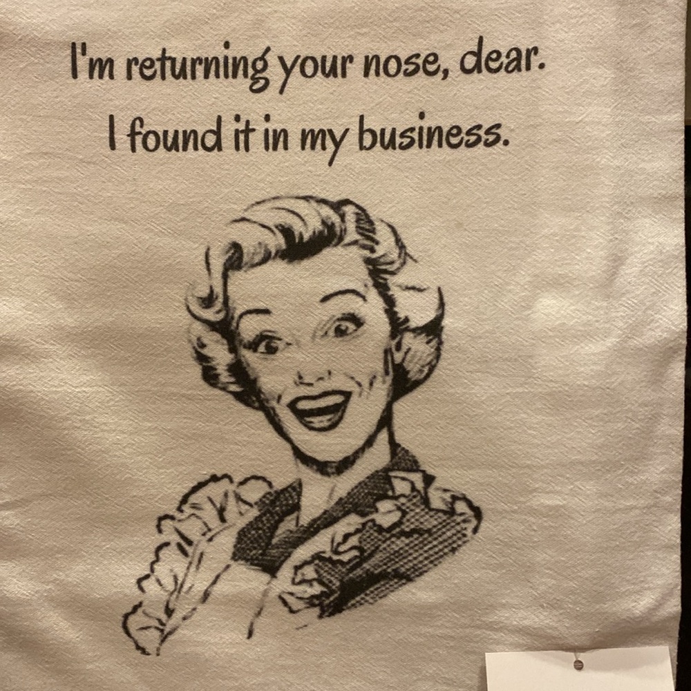 Kitchen Cotton 29” x 29” Towel, White w/ Black lettering, NWT & Never Displayed